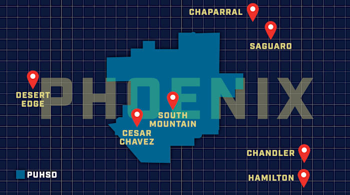 The PUHSD (light blue) has more public schools—and a larger budget—than any other district. And yet it’s been 41 years since a PUHSD football team won a state championship.